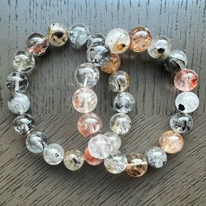 (ONE) Fire quartz with Herkimer bracelet 13mm SIZE 7’